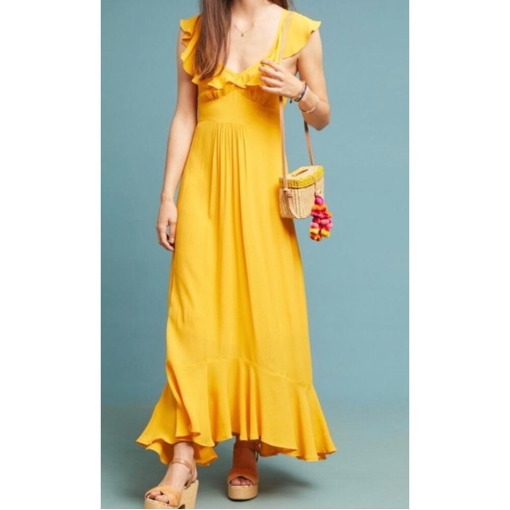 Anthropologie Larke Belle ruffle maxi dress in Marigold Women's sz. 2P